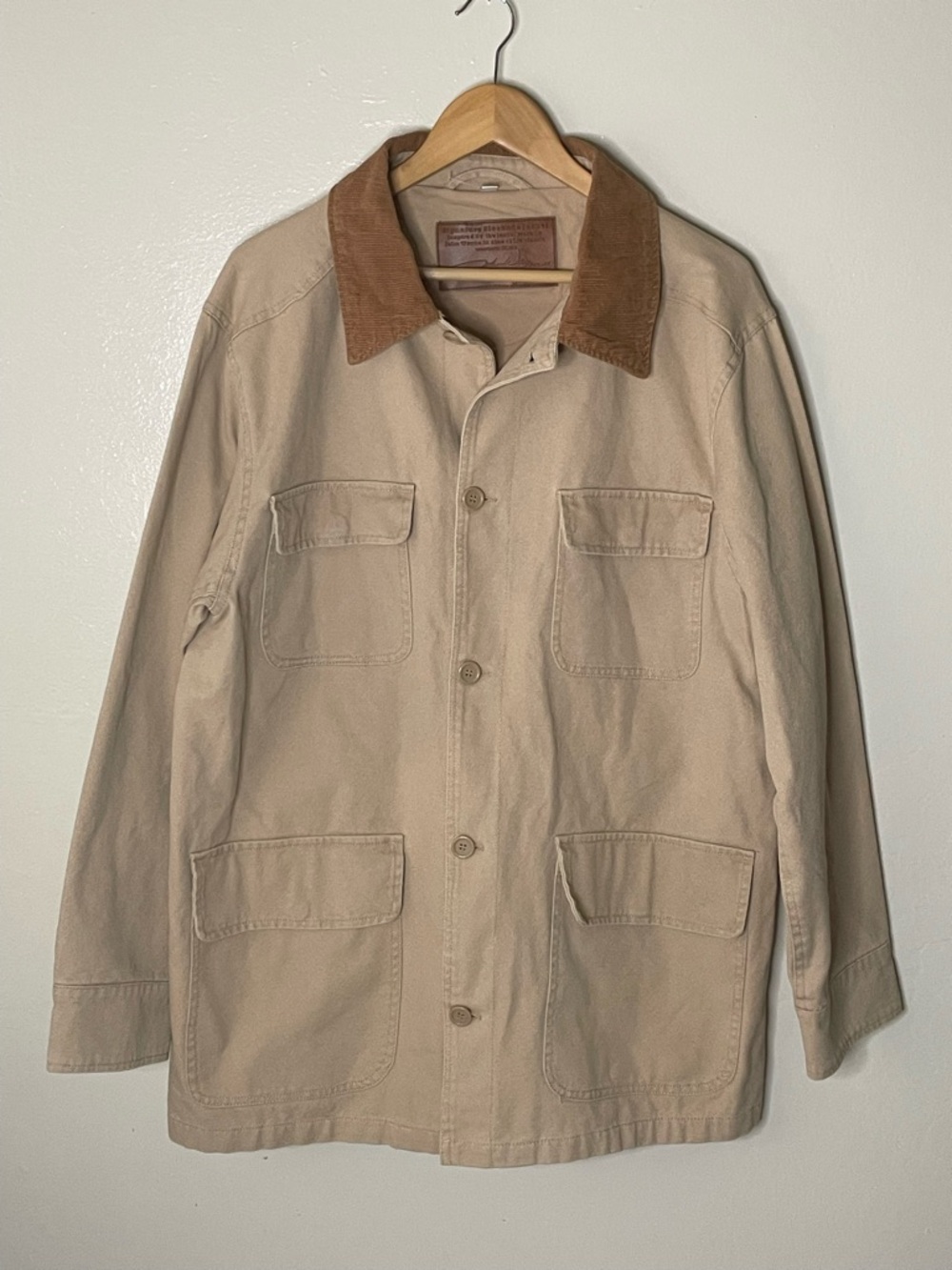 John Wayne Men's Canvas Field Jacket with Contrast Corduroy Collar - Beige